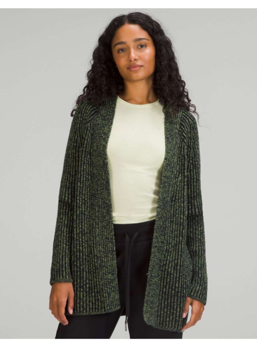 Lululemon Cotton-Cashmere Sweater Wrap | Green Foliage/True Navy/Black | Size 6